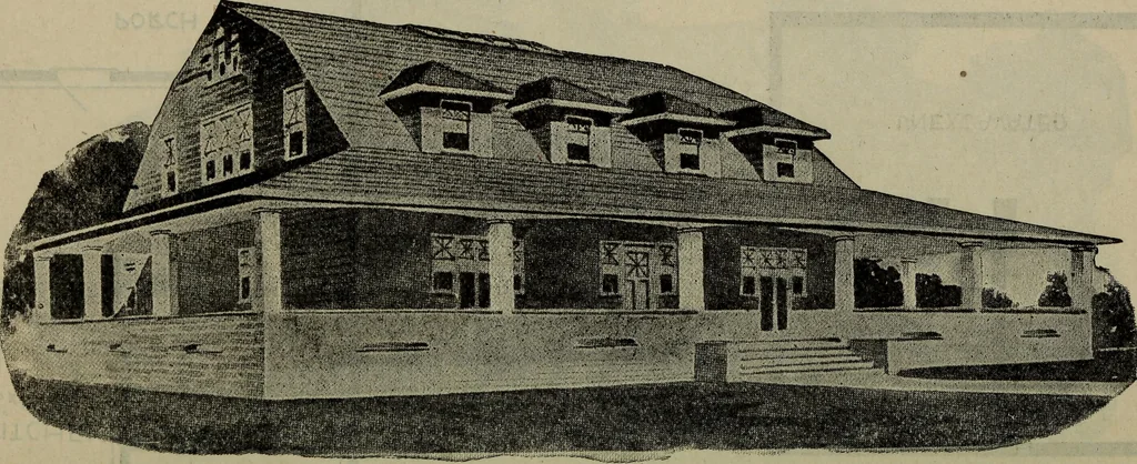 An illustration from Practical bungalows and cottages for town and country, perspective views and floor plans for three hundred low and medium priced houses and bungalows .., 1916, leaf 391