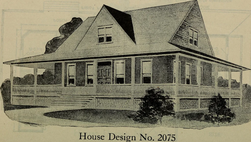 An illustration from Practical bungalows and cottages for town and country, perspective views and floor plans for three hundred low and medium priced houses and bungalows .., 1916, leaf 395