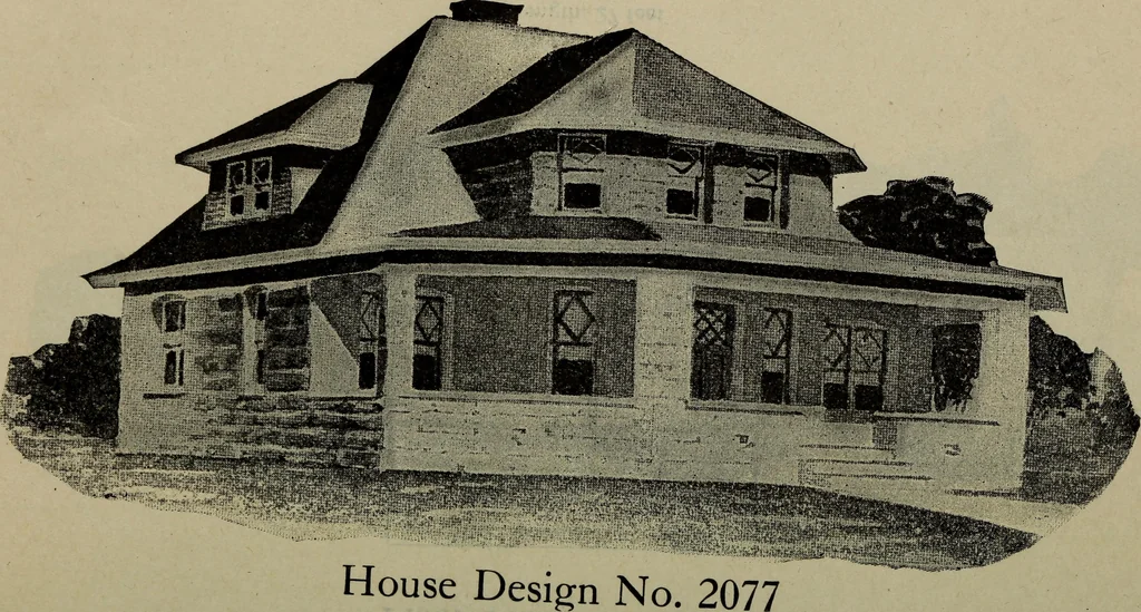 An illustration from Practical bungalows and cottages for town and country, perspective views and floor plans for three hundred low and medium priced houses and bungalows .., 1916, leaf 399