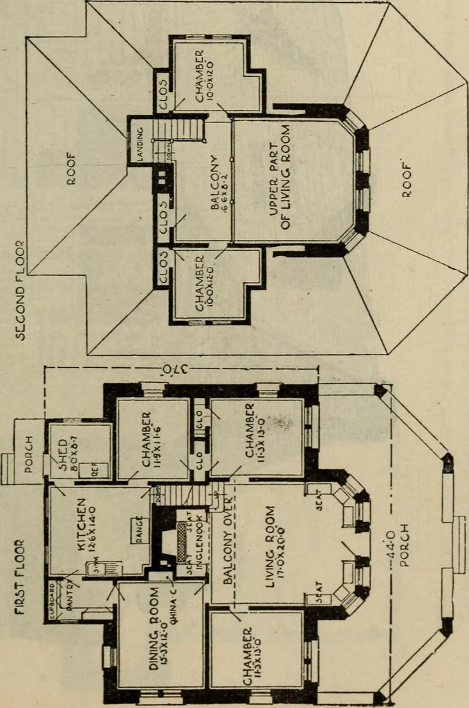An illustration from Practical bungalows and cottages for town and country, perspective views and floor plans for three hundred low and medium priced houses and bungalows .., 1916, leaf 400
