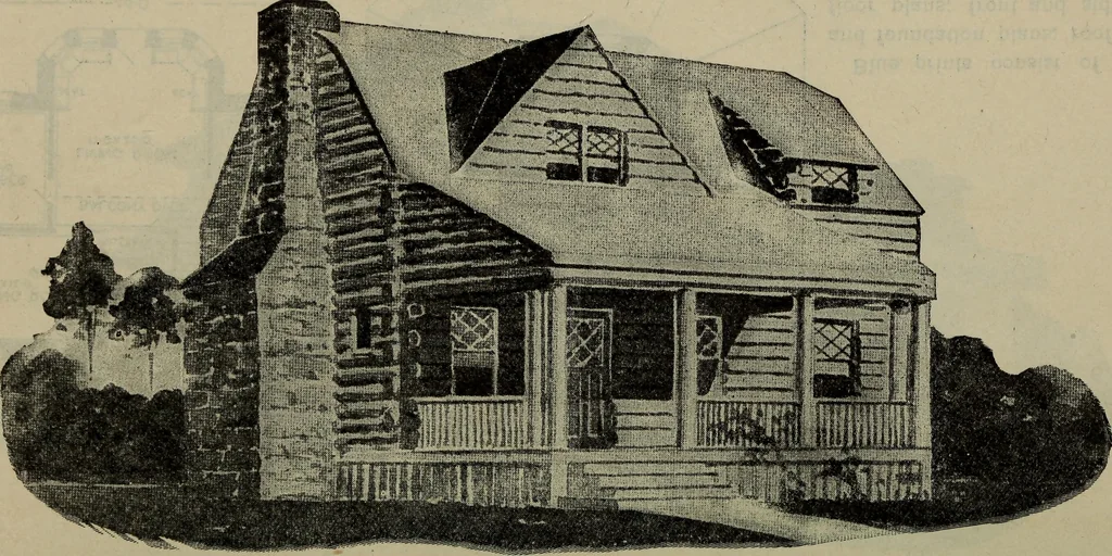 An illustration from Practical bungalows and cottages for town and country, perspective views and floor plans for three hundred low and medium priced houses and bungalows .., 1916, leaf 401