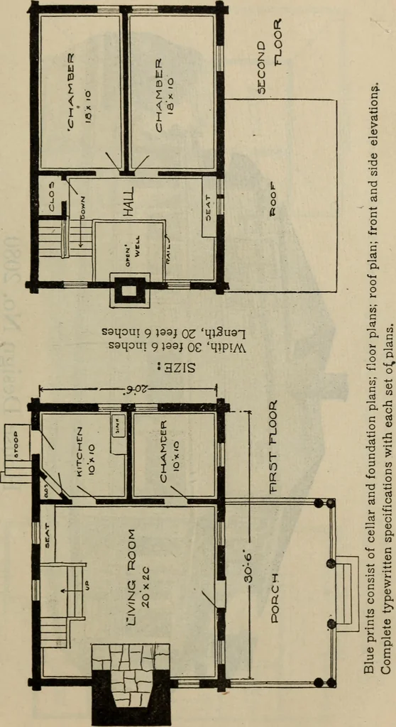 An illustration from Practical bungalows and cottages for town and country, perspective views and floor plans for three hundred low and medium priced houses and bungalows .., 1916, leaf 402