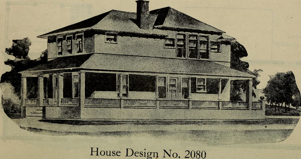 An illustration from Practical bungalows and cottages for town and country, perspective views and floor plans for three hundred low and medium priced houses and bungalows .., 1916, leaf 403