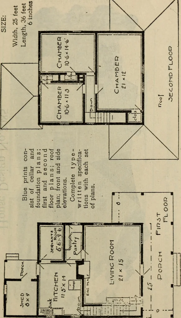 An illustration from Practical bungalows and cottages for town and country, perspective views and floor plans for three hundred low and medium priced houses and bungalows .., 1916, leaf 412
