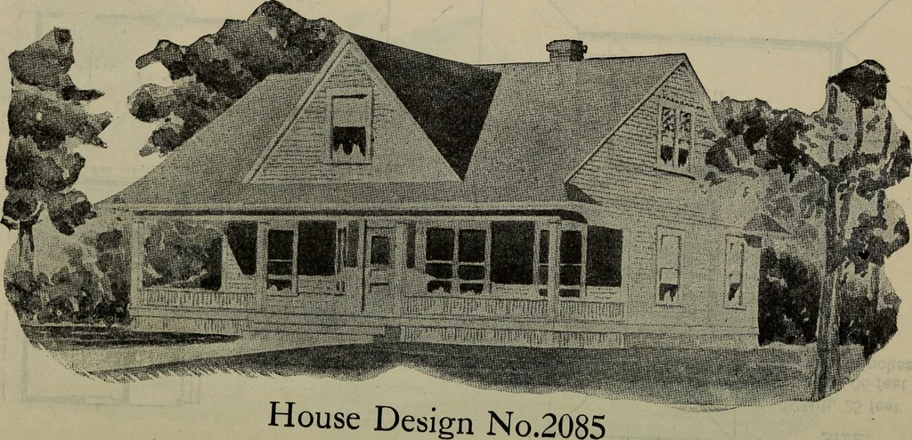 An illustration from Practical bungalows and cottages for town and country, perspective views and floor plans for three hundred low and medium priced houses and bungalows .., 1916, leaf 413
