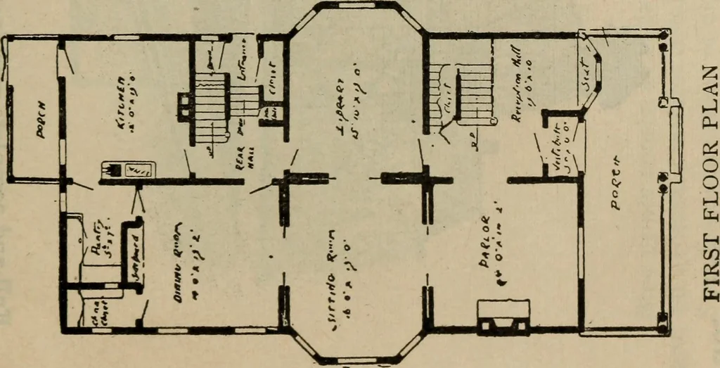 An illustration from Practical bungalows and cottages for town and country, perspective views and floor plans for three hundred low and medium priced houses and bungalows .., 1916, leaf 42