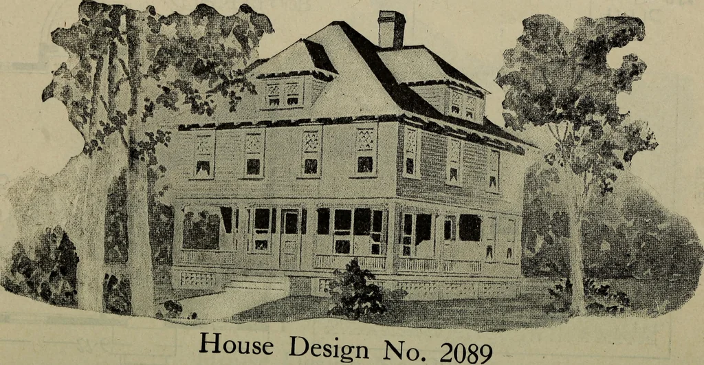 An illustration from Practical bungalows and cottages for town and country, perspective views and floor plans for three hundred low and medium priced houses and bungalows .., 1916, leaf 421