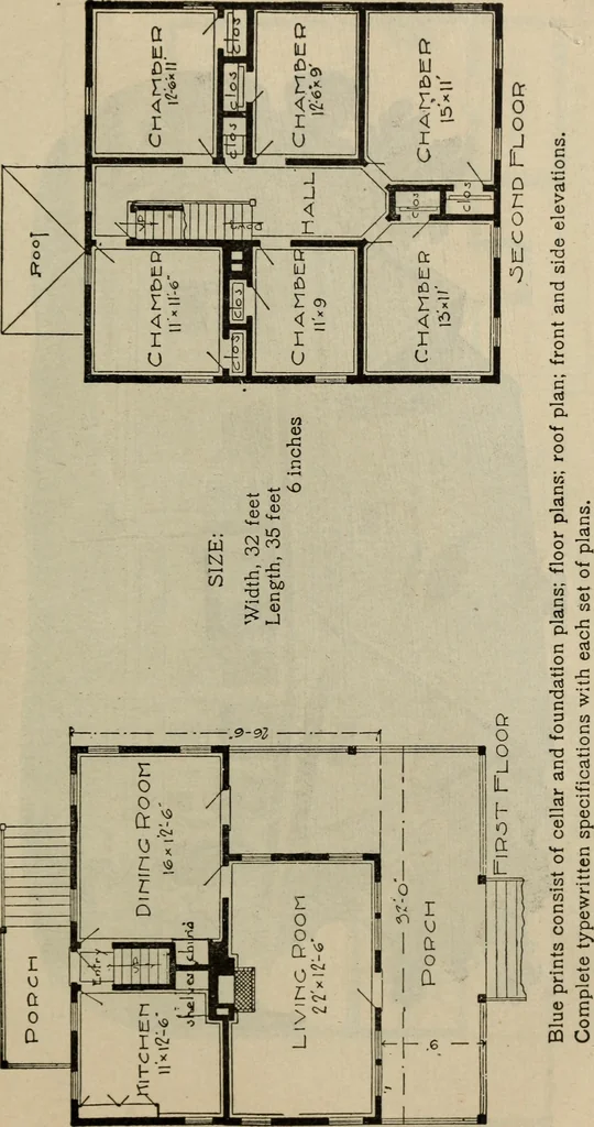 An illustration from Practical bungalows and cottages for town and country, perspective views and floor plans for three hundred low and medium priced houses and bungalows .., 1916, leaf 422