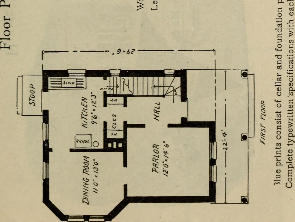 An illustration from Practical bungalows and cottages for town and country, perspective views and floor plans for three hundred low and medium priced houses and bungalows .., 1916, leaf 426