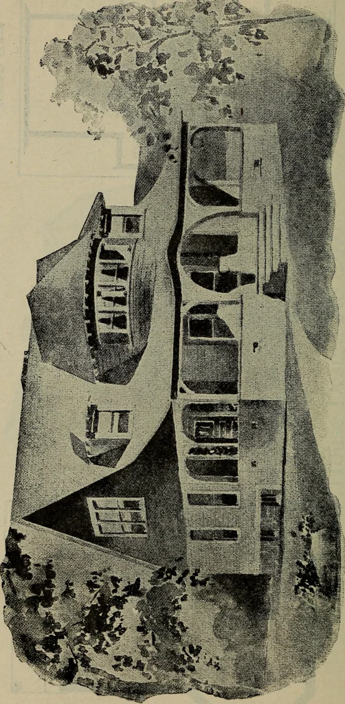 An illustration from Practical bungalows and cottages for town and country, perspective views and floor plans for three hundred low and medium priced houses and bungalows .., 1916, leaf 427