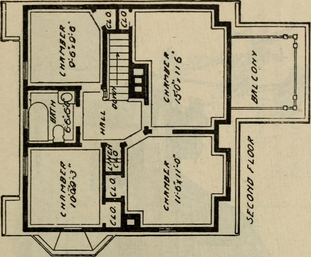 An illustration from Practical bungalows and cottages for town and country, perspective views and floor plans for three hundred low and medium priced houses and bungalows .., 1916, leaf 430