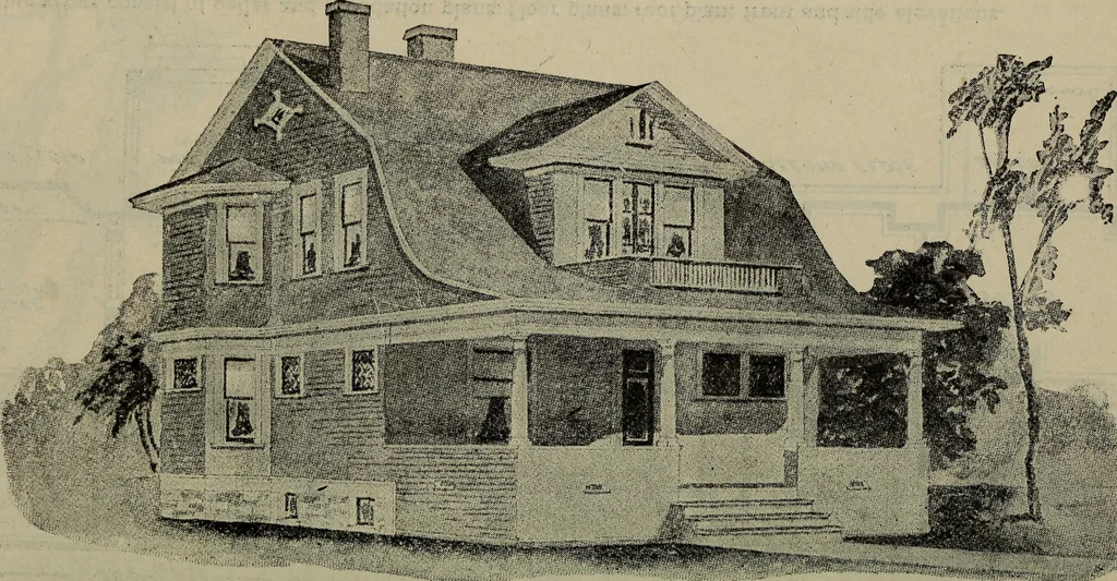 An illustration from Practical bungalows and cottages for town and country, perspective views and floor plans for three hundred low and medium priced houses and bungalows .., 1916, leaf 431