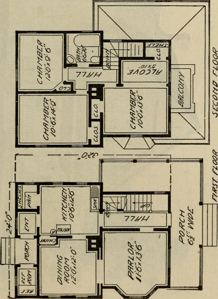 An illustration from Practical bungalows and cottages for town and country, perspective views and floor plans for three hundred low and medium priced houses and bungalows .., 1916, leaf 434