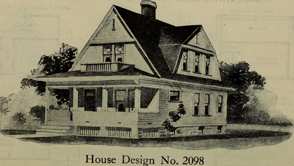 An illustration from Practical bungalows and cottages for town and country, perspective views and floor plans for three hundred low and medium priced houses and bungalows .., 1916, leaf 437
