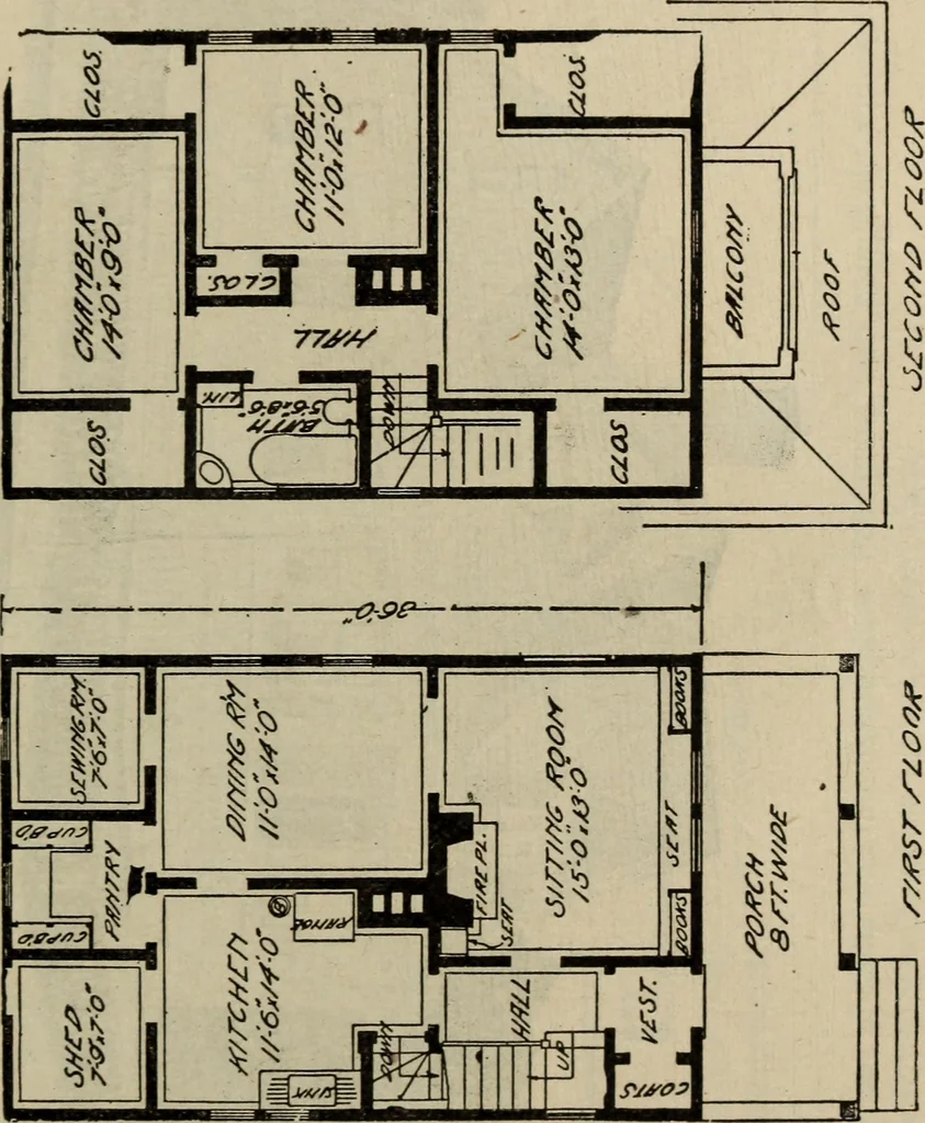 An illustration from Practical bungalows and cottages for town and country, perspective views and floor plans for three hundred low and medium priced houses and bungalows .., 1916, leaf 438