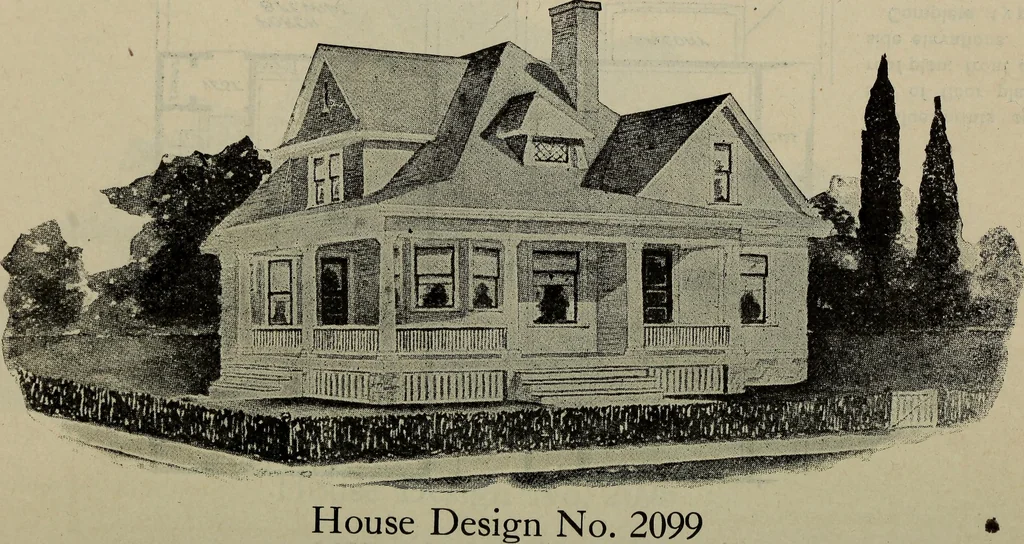 An illustration from Practical bungalows and cottages for town and country, perspective views and floor plans for three hundred low and medium priced houses and bungalows .., 1916, leaf 439