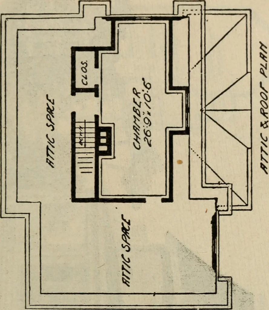 An illustration from Practical bungalows and cottages for town and country, perspective views and floor plans for three hundred low and medium priced houses and bungalows .., 1916, leaf 444