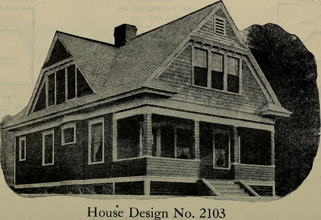 An illustration from Practical bungalows and cottages for town and country, perspective views and floor plans for three hundred low and medium priced houses and bungalows .., 1916, leaf 447