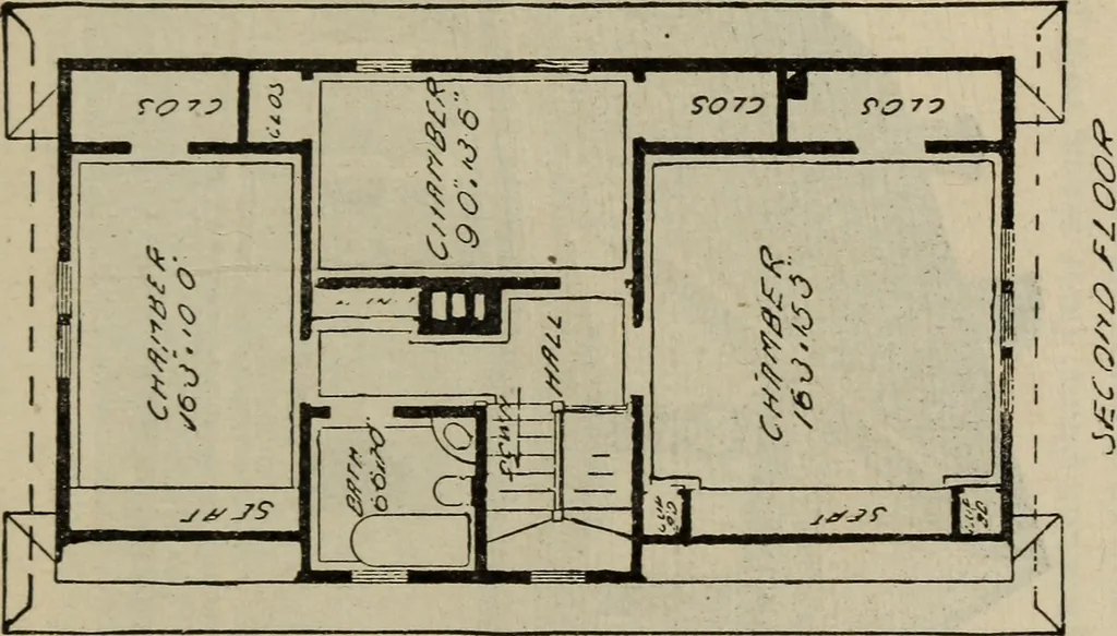 An illustration from Practical bungalows and cottages for town and country, perspective views and floor plans for three hundred low and medium priced houses and bungalows .., 1916, leaf 448