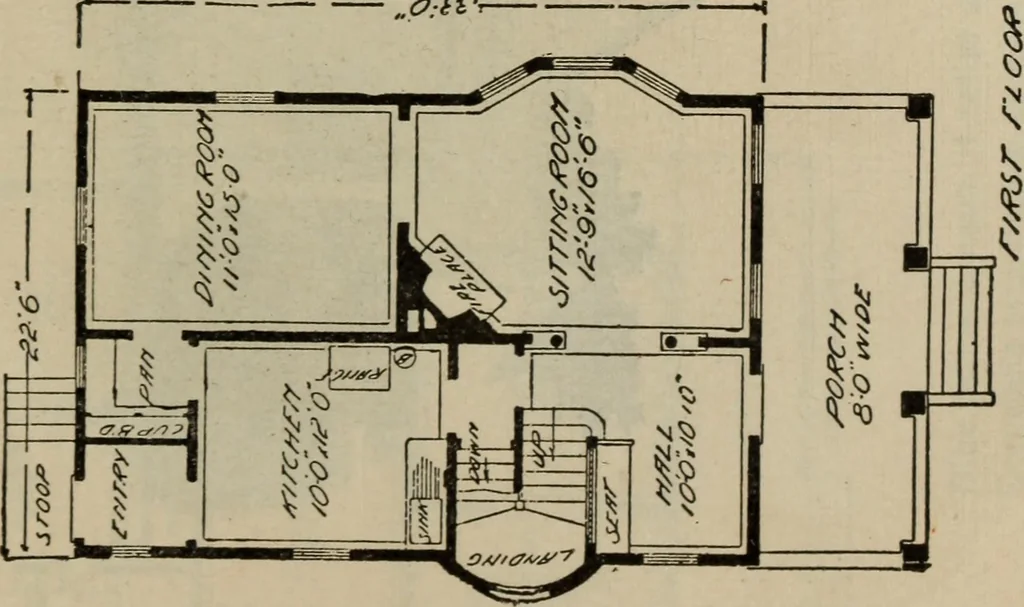 An illustration from Practical bungalows and cottages for town and country, perspective views and floor plans for three hundred low and medium priced houses and bungalows .., 1916, leaf 448