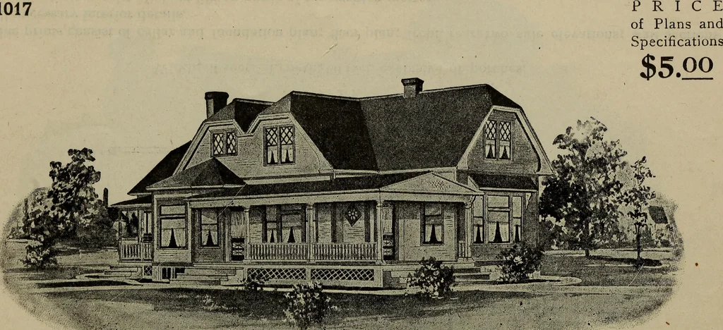 An illustration from Practical bungalows and cottages for town and country, perspective views and floor plans for three hundred low and medium priced houses and bungalows .., 1916, leaf 45