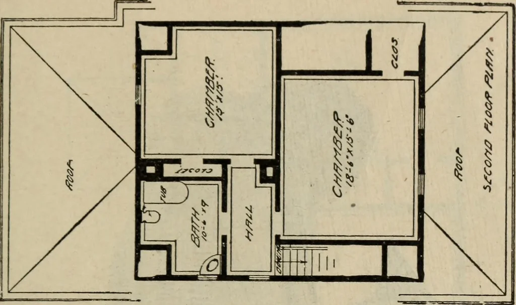 An illustration from Practical bungalows and cottages for town and country, perspective views and floor plans for three hundred low and medium priced houses and bungalows .., 1916, leaf 450