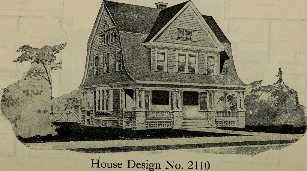 An illustration from Practical bungalows and cottages for town and country, perspective views and floor plans for three hundred low and medium priced houses and bungalows .., 1916, leaf 461