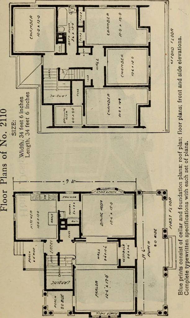 An illustration from Practical bungalows and cottages for town and country, perspective views and floor plans for three hundred low and medium priced houses and bungalows .., 1916, leaf 462