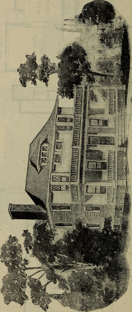 An illustration from Practical bungalows and cottages for town and country, perspective views and floor plans for three hundred low and medium priced houses and bungalows .., 1916, leaf 467