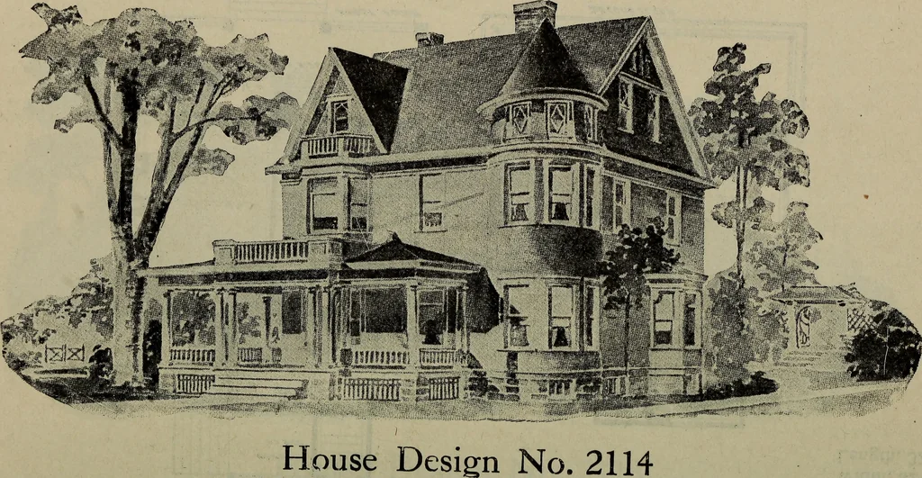 An illustration from Practical bungalows and cottages for town and country, perspective views and floor plans for three hundred low and medium priced houses and bungalows .., 1916, leaf 469