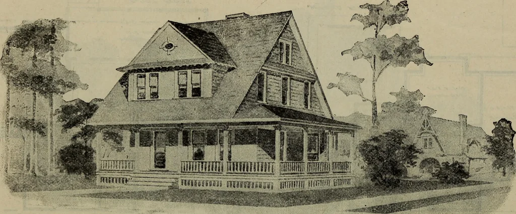 An illustration from Practical bungalows and cottages for town and country, perspective views and floor plans for three hundred low and medium priced houses and bungalows .., 1916, leaf 473