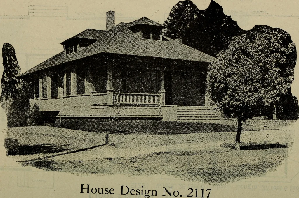 An illustration from Practical bungalows and cottages for town and country, perspective views and floor plans for three hundred low and medium priced houses and bungalows .., 1916, leaf 475