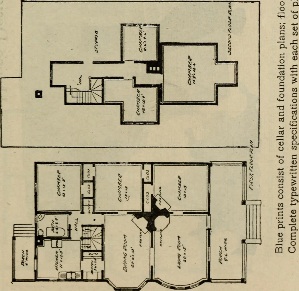 An illustration from Practical bungalows and cottages for town and country, perspective views and floor plans for three hundred low and medium priced houses and bungalows .., 1916, leaf 476