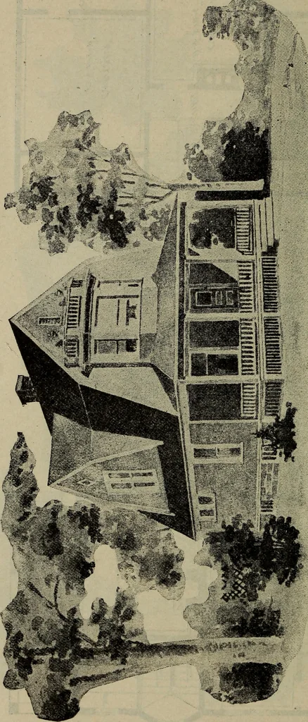 An illustration from Practical bungalows and cottages for town and country, perspective views and floor plans for three hundred low and medium priced houses and bungalows .., 1916, leaf 479