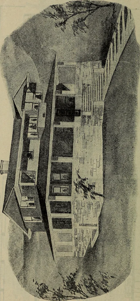 An illustration from Practical bungalows and cottages for town and country, perspective views and floor plans for three hundred low and medium priced houses and bungalows .., 1916, leaf 485