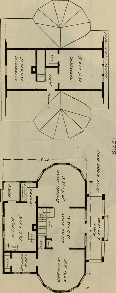 An illustration from Practical bungalows and cottages for town and country, perspective views and floor plans for three hundred low and medium priced houses and bungalows .., 1916, leaf 488