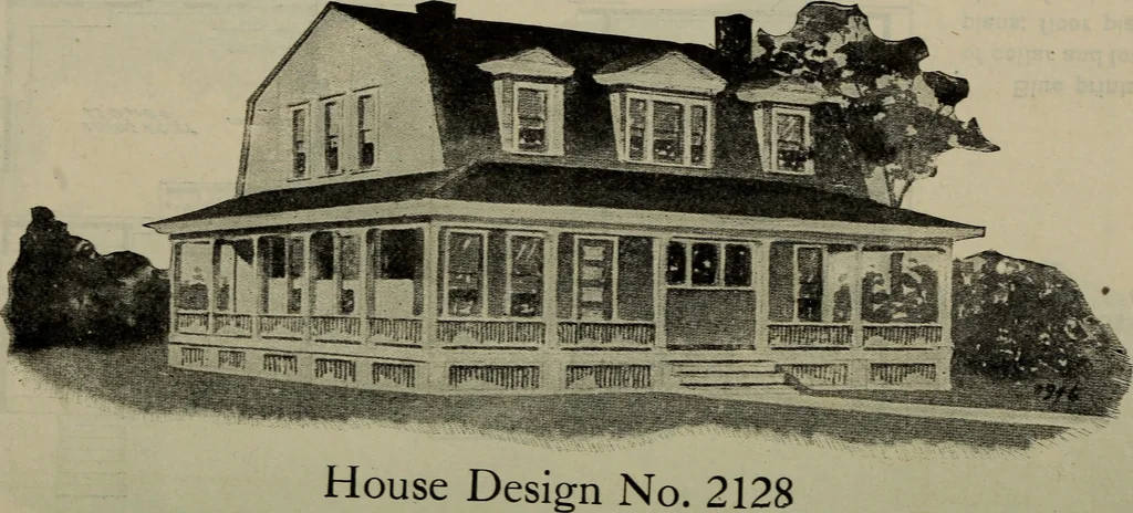 An illustration from Practical bungalows and cottages for town and country, perspective views and floor plans for three hundred low and medium priced houses and bungalows .., 1916, leaf 495