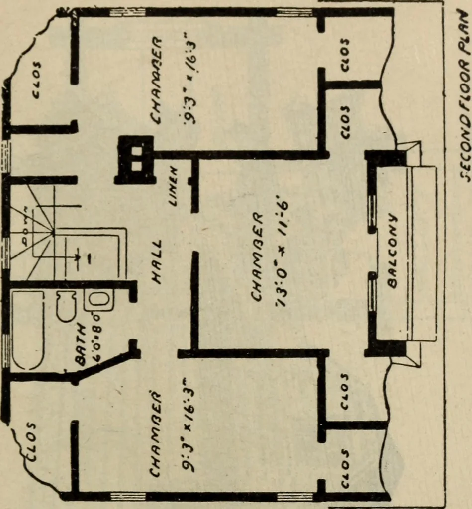 An illustration from Practical bungalows and cottages for town and country, perspective views and floor plans for three hundred low and medium priced houses and bungalows .., 1916, leaf 498