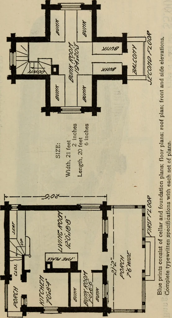 An illustration from Practical bungalows and cottages for town and country, perspective views and floor plans for three hundred low and medium priced houses and bungalows .., 1916, leaf 500