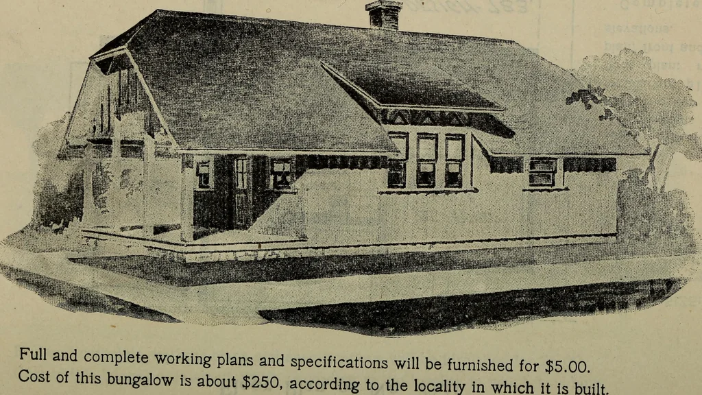 An illustration from Practical bungalows and cottages for town and country, perspective views and floor plans for three hundred low and medium priced houses and bungalows .., 1916, leaf 503