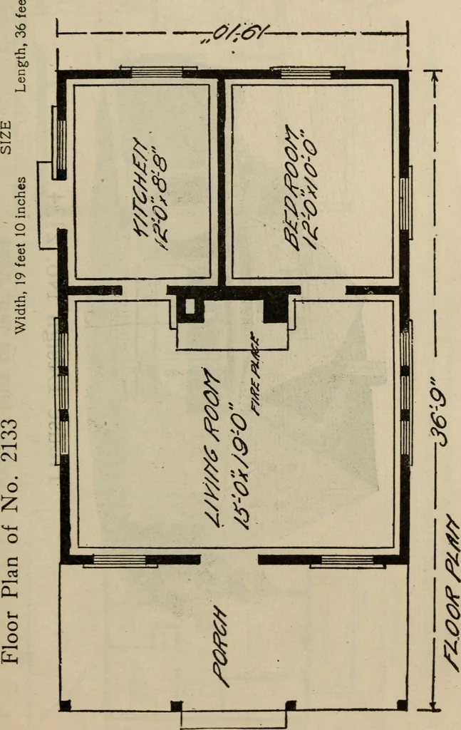 An illustration from Practical bungalows and cottages for town and country, perspective views and floor plans for three hundred low and medium priced houses and bungalows .., 1916, leaf 504