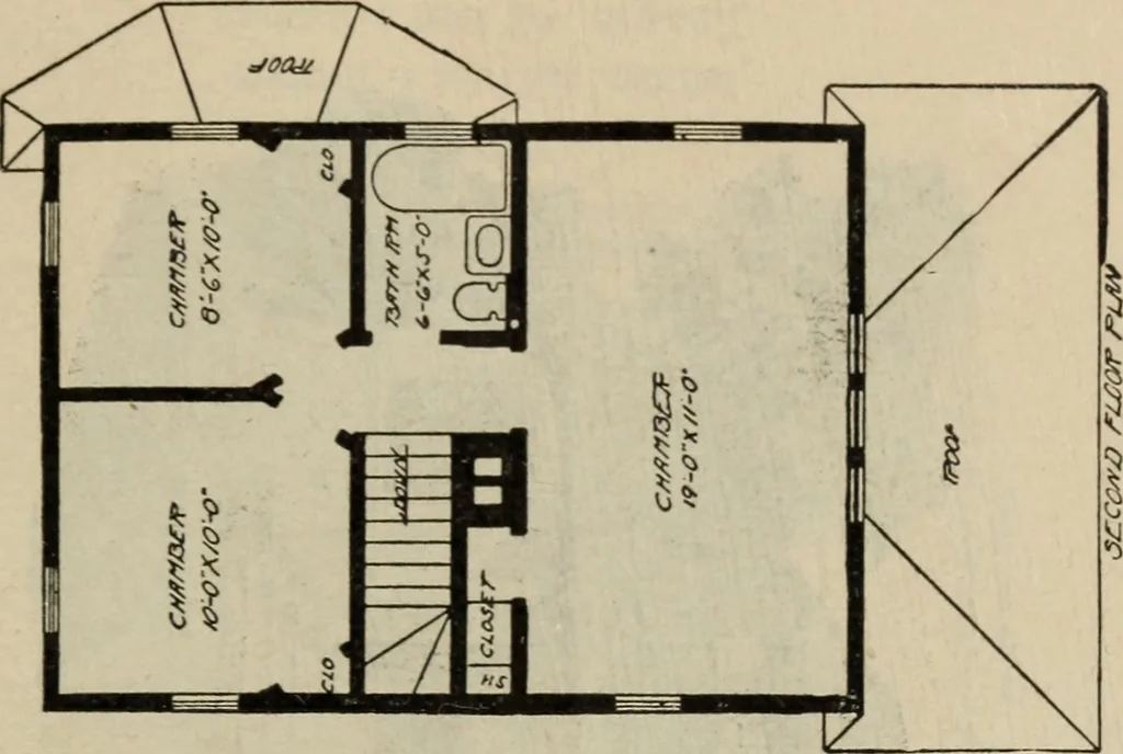 An illustration from Practical bungalows and cottages for town and country, perspective views and floor plans for three hundred low and medium priced houses and bungalows .., 1916, leaf 508