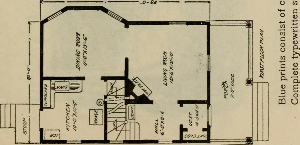 An illustration from Practical bungalows and cottages for town and country, perspective views and floor plans for three hundred low and medium priced houses and bungalows .., 1916, leaf 508