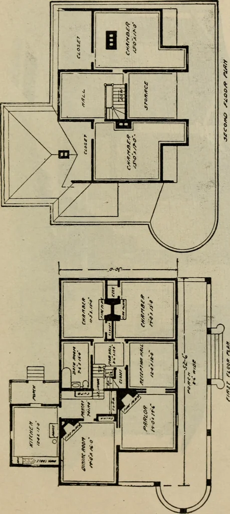 An illustration from Practical bungalows and cottages for town and country, perspective views and floor plans for three hundred low and medium priced houses and bungalows .., 1916, leaf 510