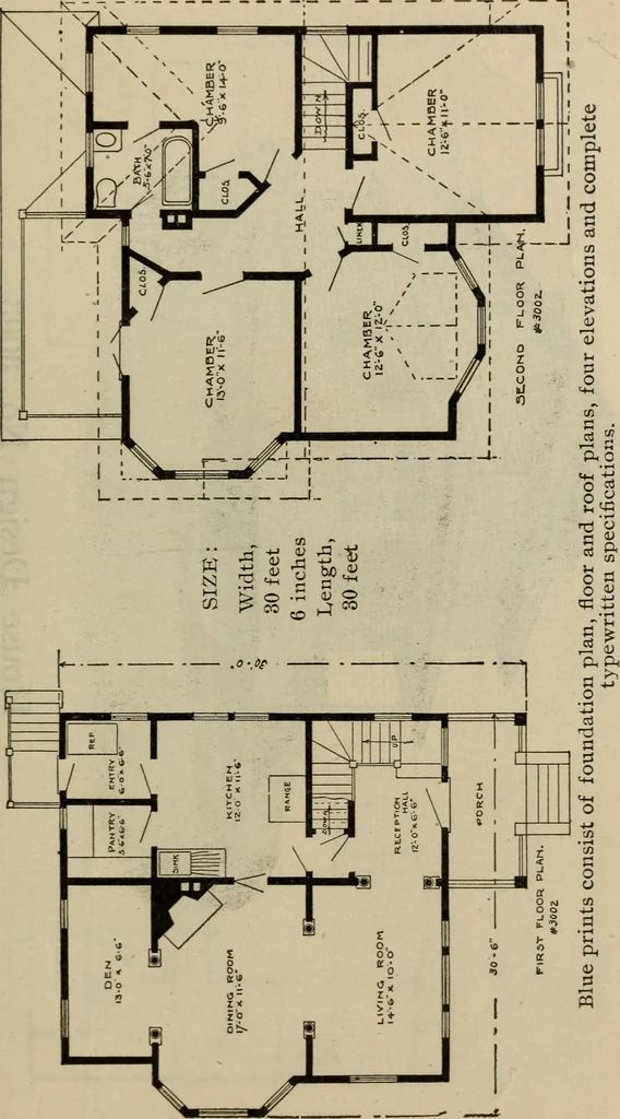 An illustration from Practical bungalows and cottages for town and country, perspective views and floor plans for three hundred low and medium priced houses and bungalows .., 1916, leaf 514