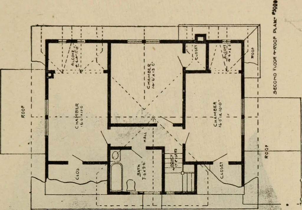 An illustration from Practical bungalows and cottages for town and country, perspective views and floor plans for three hundred low and medium priced houses and bungalows .., 1916, leaf 518
