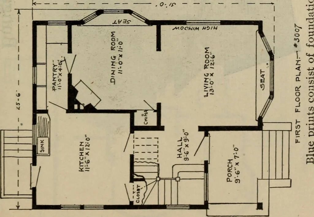 An illustration from Practical bungalows and cottages for town and country, perspective views and floor plans for three hundred low and medium priced houses and bungalows .., 1916, leaf 522