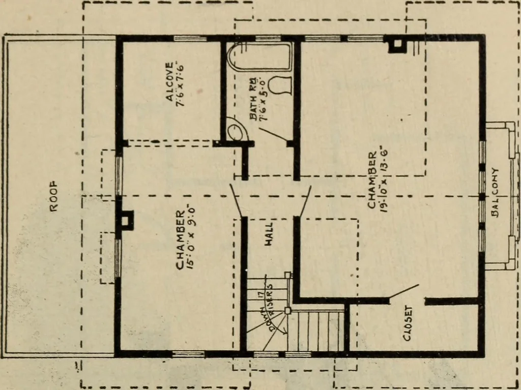 An illustration from Practical bungalows and cottages for town and country, perspective views and floor plans for three hundred low and medium priced houses and bungalows .., 1916, leaf 530