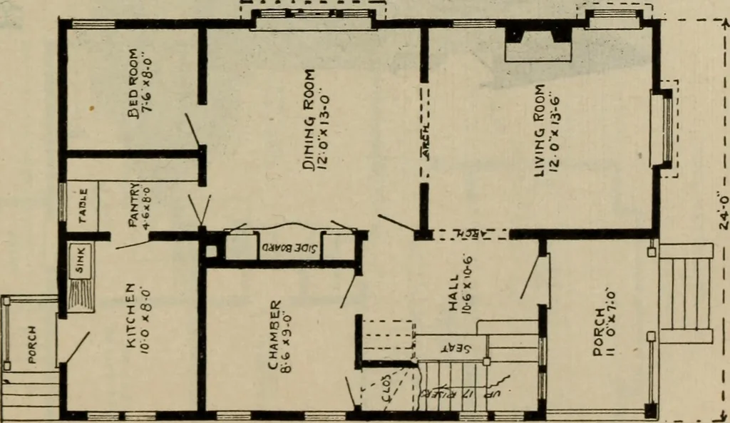 An illustration from Practical bungalows and cottages for town and country, perspective views and floor plans for three hundred low and medium priced houses and bungalows .., 1916, leaf 530