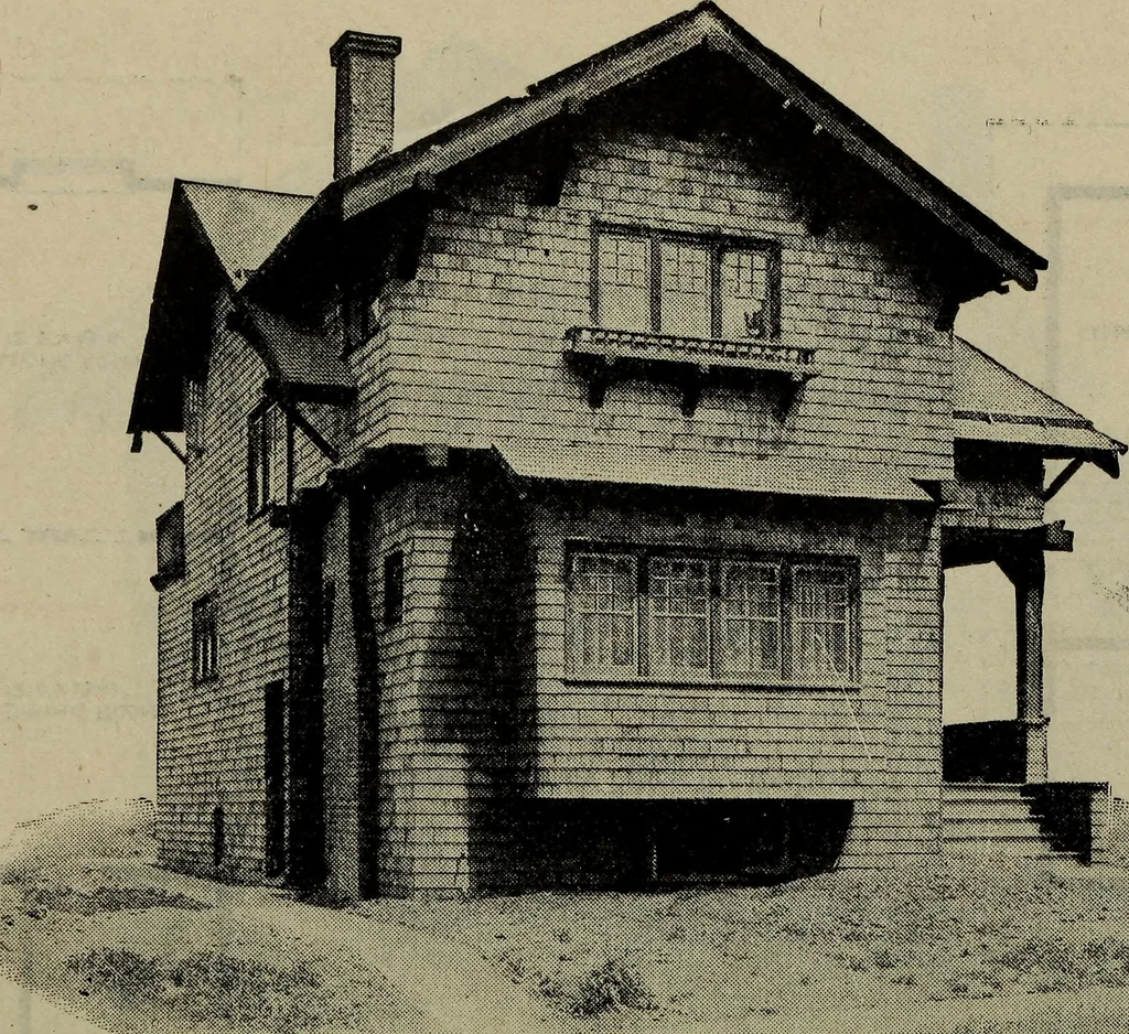 An illustration from Practical bungalows and cottages for town and country, perspective views and floor plans for three hundred low and medium priced houses and bungalows .., 1916, leaf 531